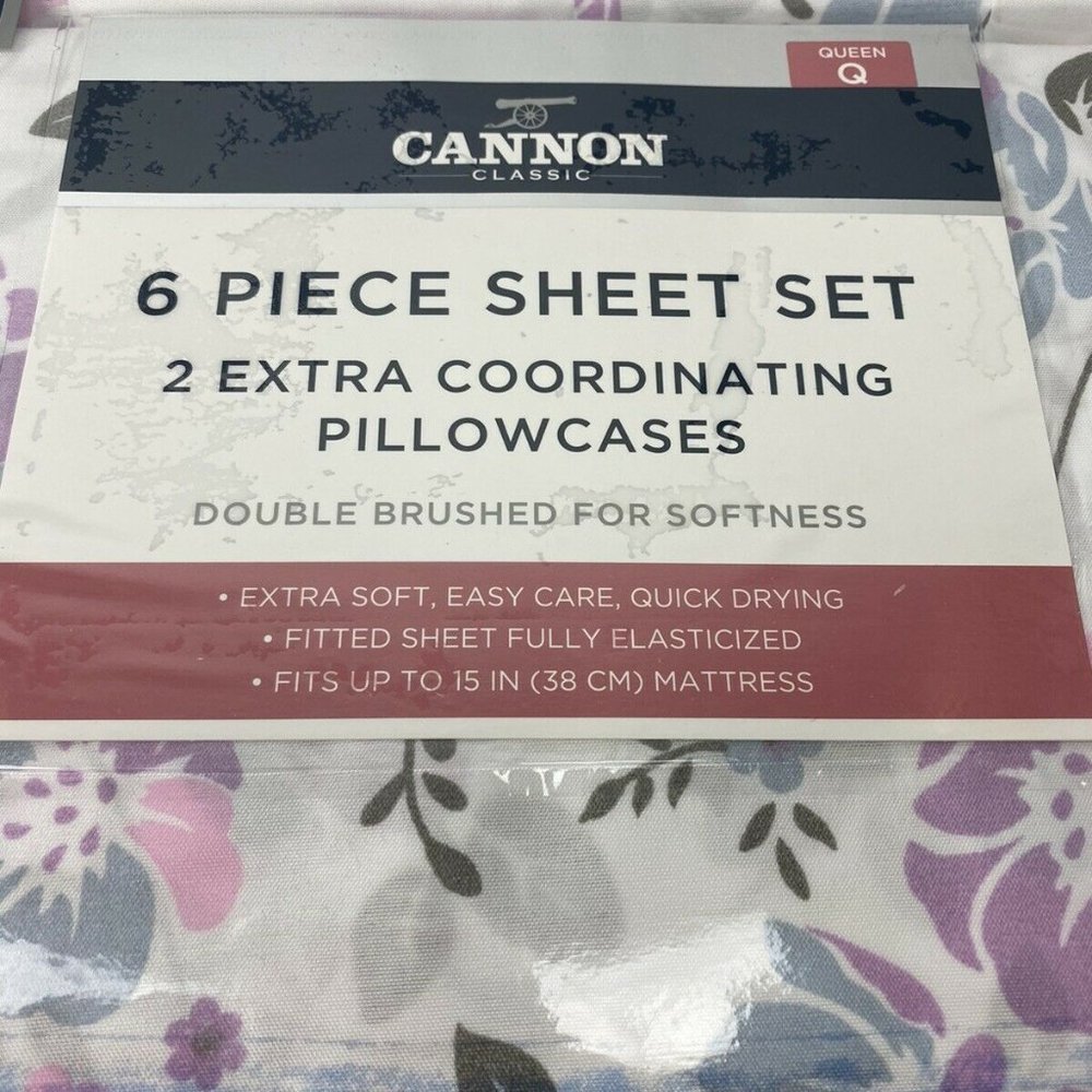 Cannon Classic Queen Sheet Set Pink Floral 6 Pc. - Picture 3 of 7